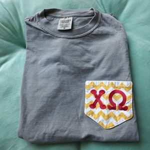 Medium Chi Omega long sleeve pocket tee gray